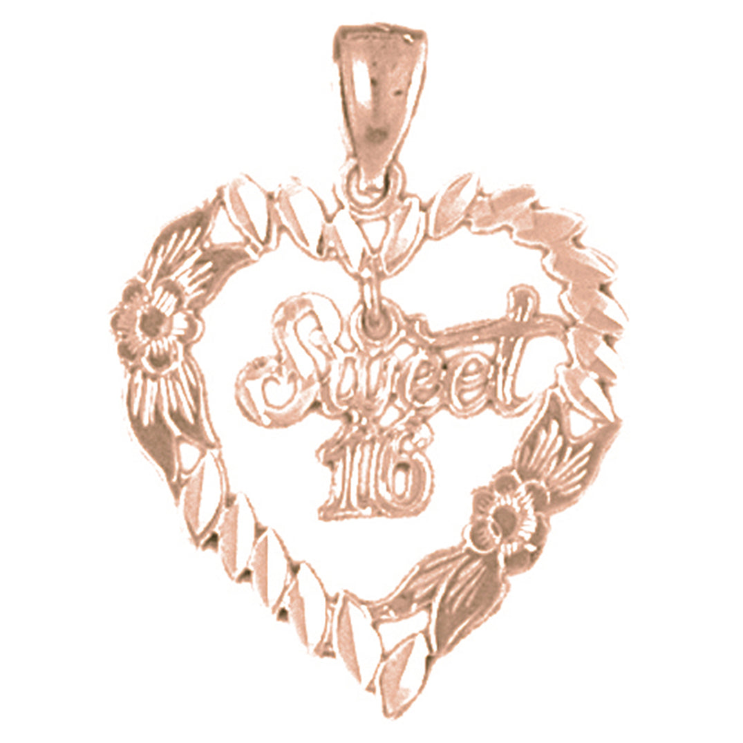 14K or 18K Gold Sweet 16 Heart Pendant
