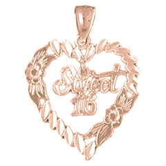 14K or 18K Gold Sweet 16 Heart Pendant