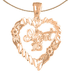 14K or 18K Gold Sweet 16 Heart Pendant