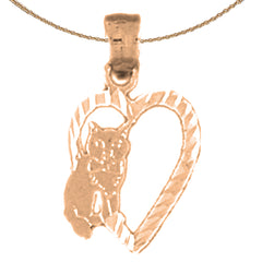 14K or 18K Gold Heart With Cat Pendant