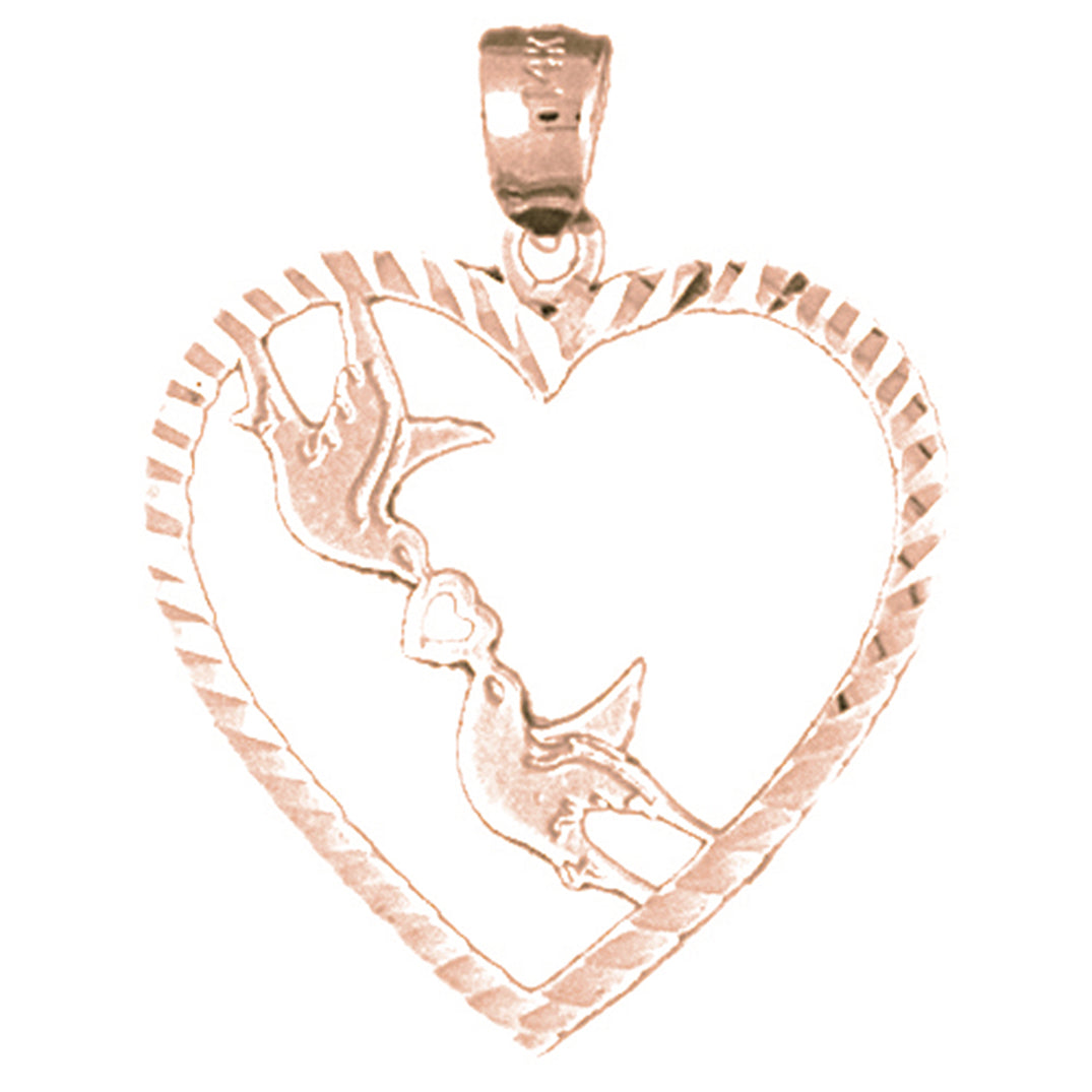 14K or 18K Gold Love Birds Heart Pendant