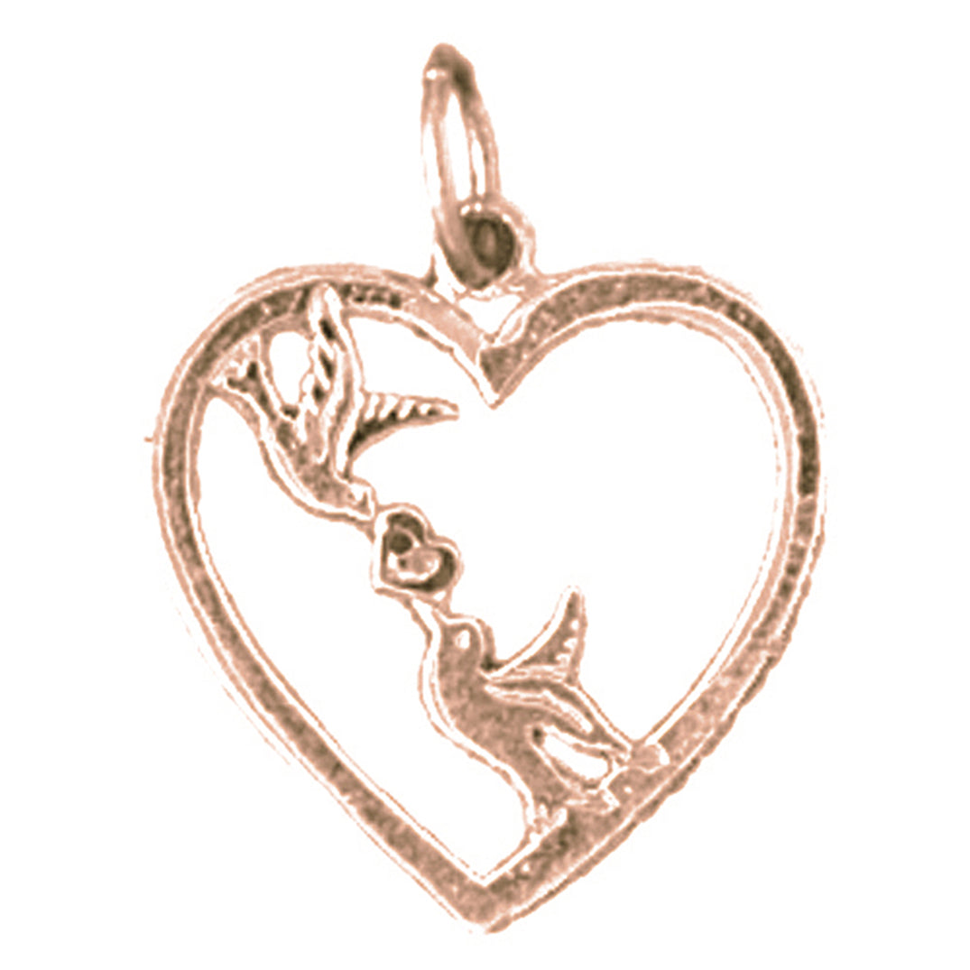 14K or 18K Gold Love Birds Heart Pendant