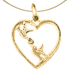 14K or 18K Gold Love Birds Heart Pendant