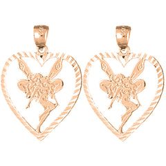 14K or 18K Gold 29mm Heart With Fairy Earrings