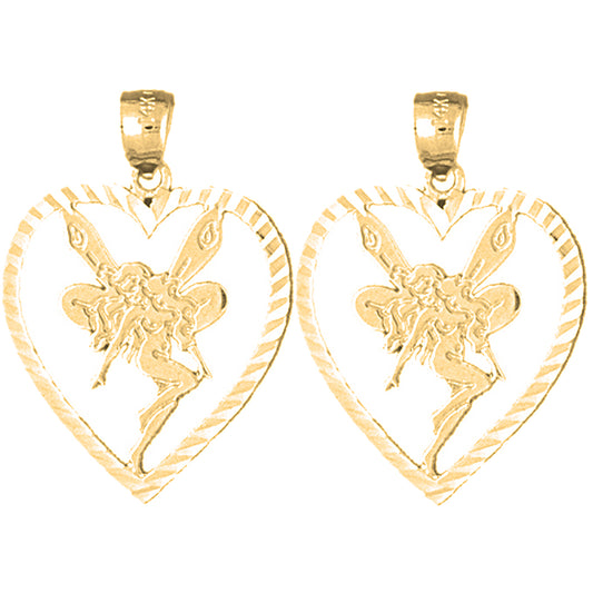 14K or 18K Gold 29mm Heart With Fairy Earrings
