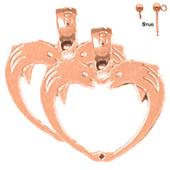 14K or 18K Gold Dolphin Heart Earrings