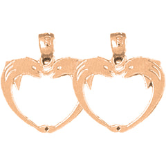 14K or 18K Gold 18mm Dolphin Heart Earrings