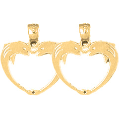 14K or 18K Gold 18mm Dolphin Heart Earrings