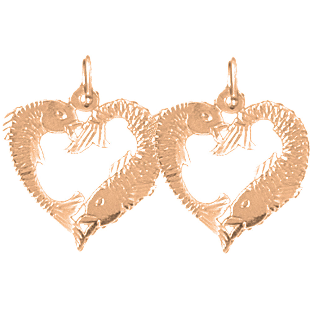 14K or 18K Gold 19mm Fish Heart Earrings