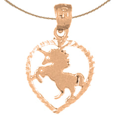 14K or 18K Gold Heart With Unicorn Pendant