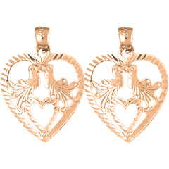 14K or 18K Gold 25mm Heart With Lovebirds Earrings