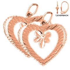 14K or 18K Gold Heart With Flower Earrings