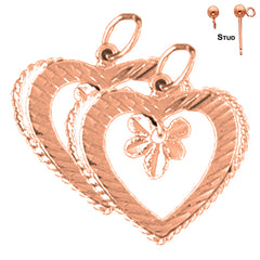 14K or 18K Gold Heart With Flower Earrings