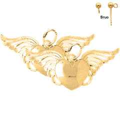 Sterling Silver 15mm Heart With Wings Earrings (White or Yellow Gold Plated)