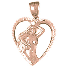 10K, 14K or 18K Gold Heart With Mermaid Pendant
