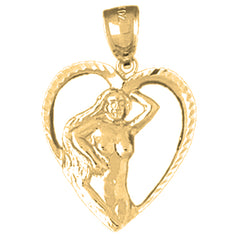 10K, 14K or 18K Gold Heart With Mermaid Pendant
