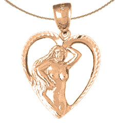 10K, 14K or 18K Gold Heart With Mermaid Pendant