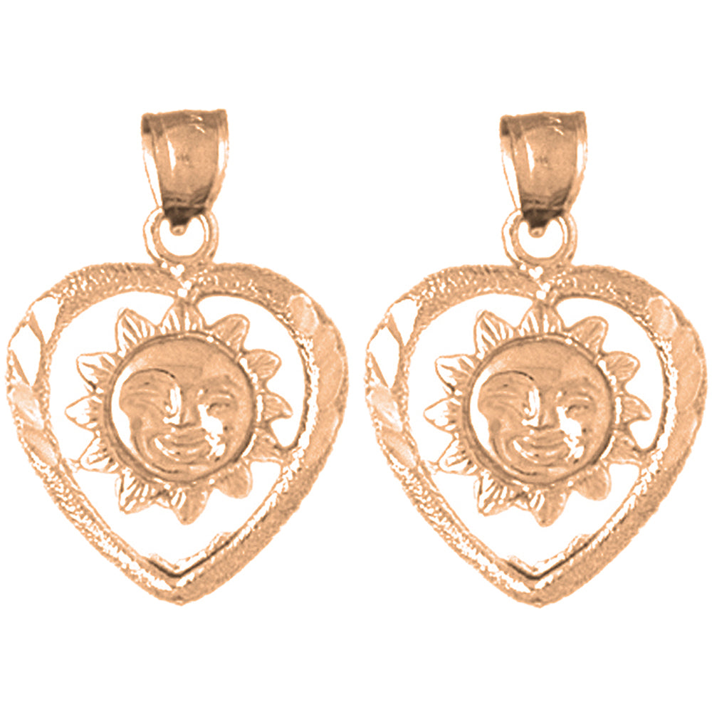 14K or 18K Gold 23mm Heart With Sun Earrings