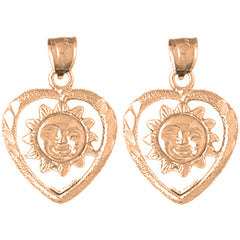 14K or 18K Gold 23mm Heart With Sun Earrings