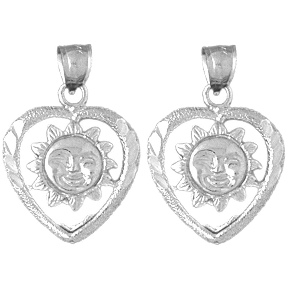 14K or 18K Gold 23mm Heart With Sun Earrings