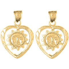 14K or 18K Gold 23mm Heart With Sun Earrings