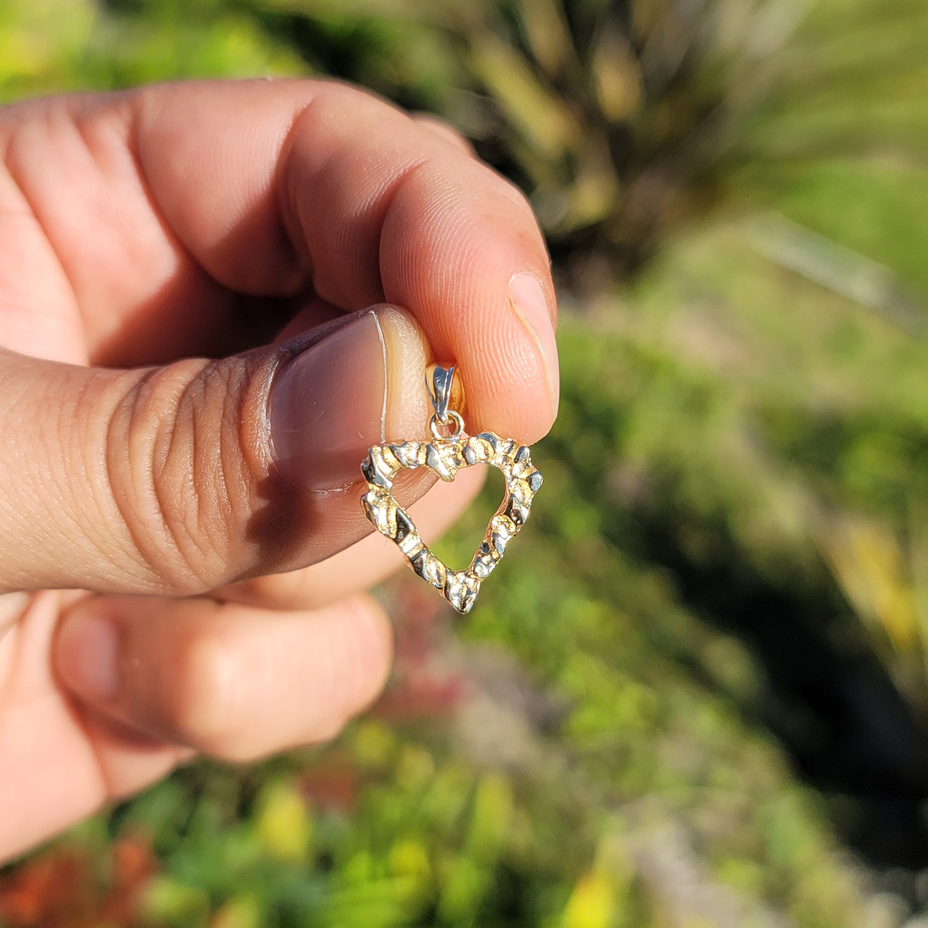 14K or 18K Gold Nugget Heart Pendant