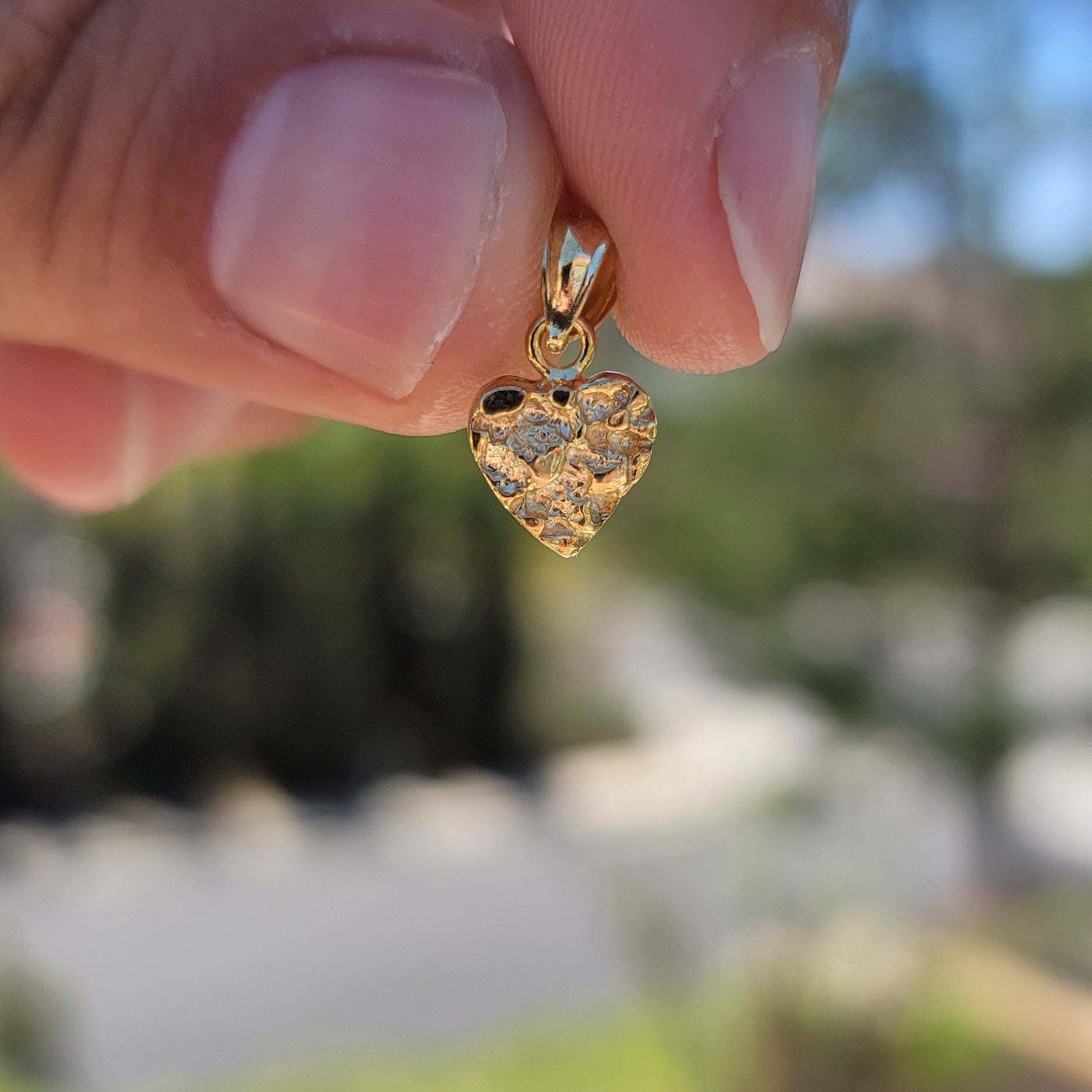 14K or 18K Gold Nugget Heart Pendant