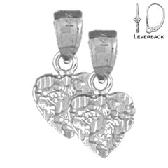 Sterling Silver 16mm Nugget Heart Earrings (White or Yellow Gold Plated)