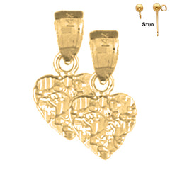 Sterling Silver 16mm Nugget Heart Earrings (White or Yellow Gold Plated)