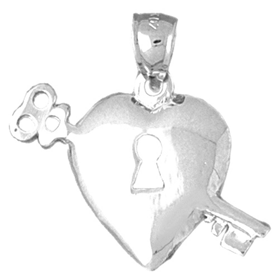 10K, 14K or 18K Gold Heart Lock And Key Pendant