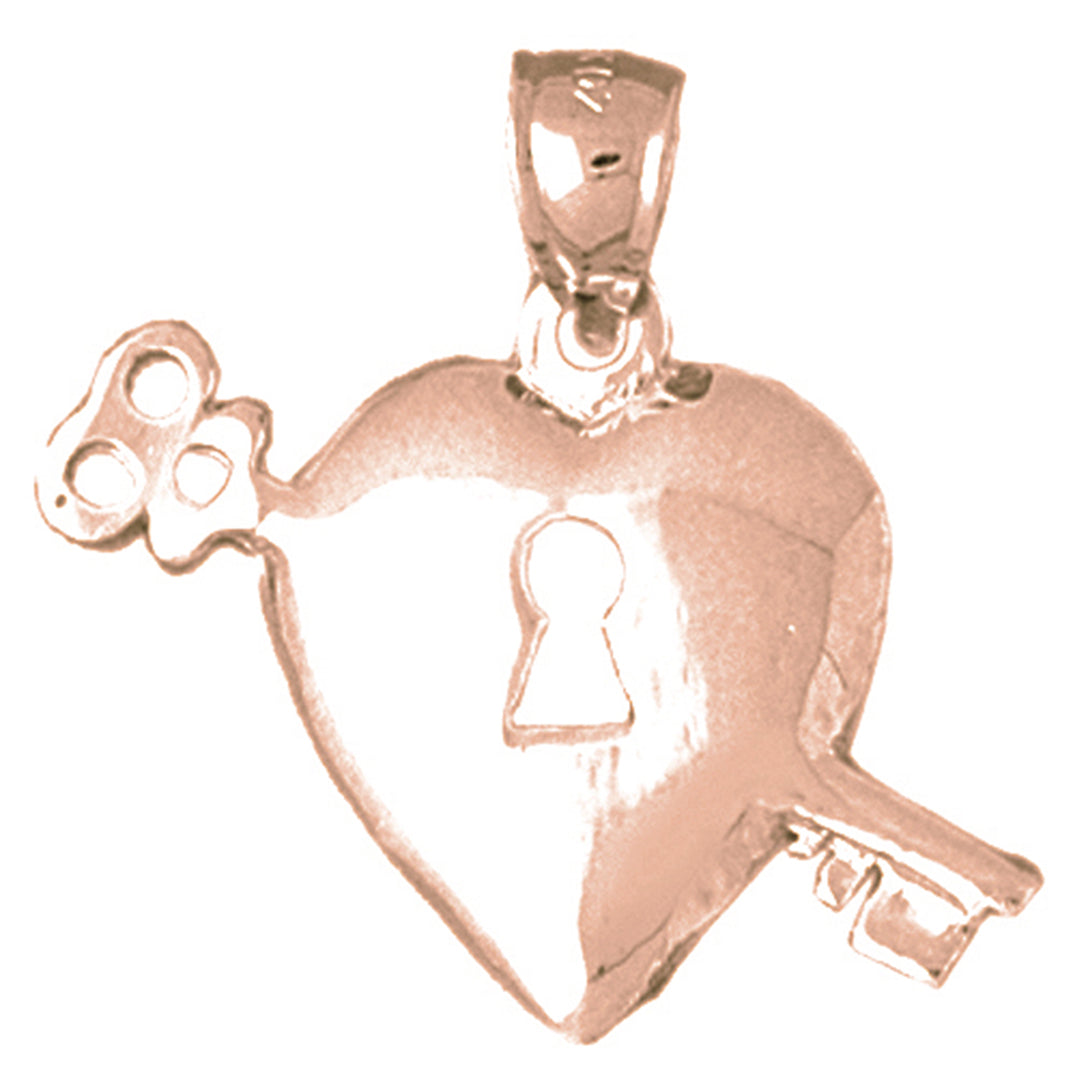 10K, 14K or 18K Gold Heart Lock And Key Pendant