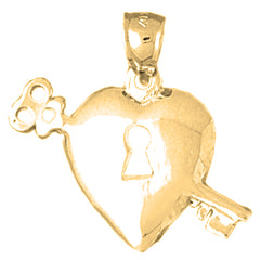 10K, 14K or 18K Gold Heart Lock And Key Pendant