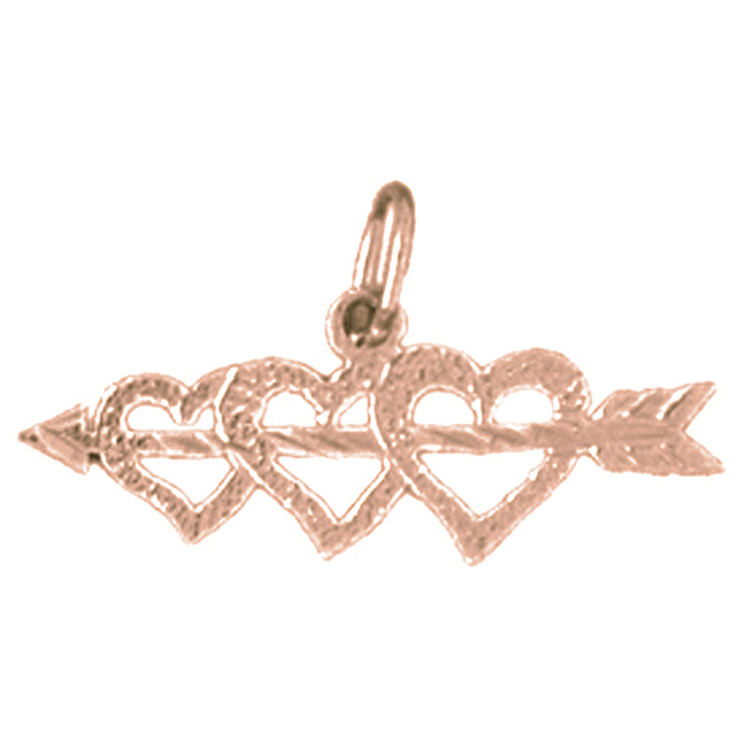 14K or 18K Gold Three Hearts With Arrow Pendant