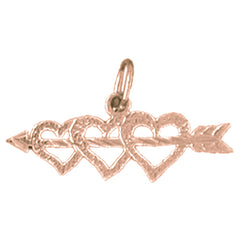 14K or 18K Gold Three Hearts With Arrow Pendant