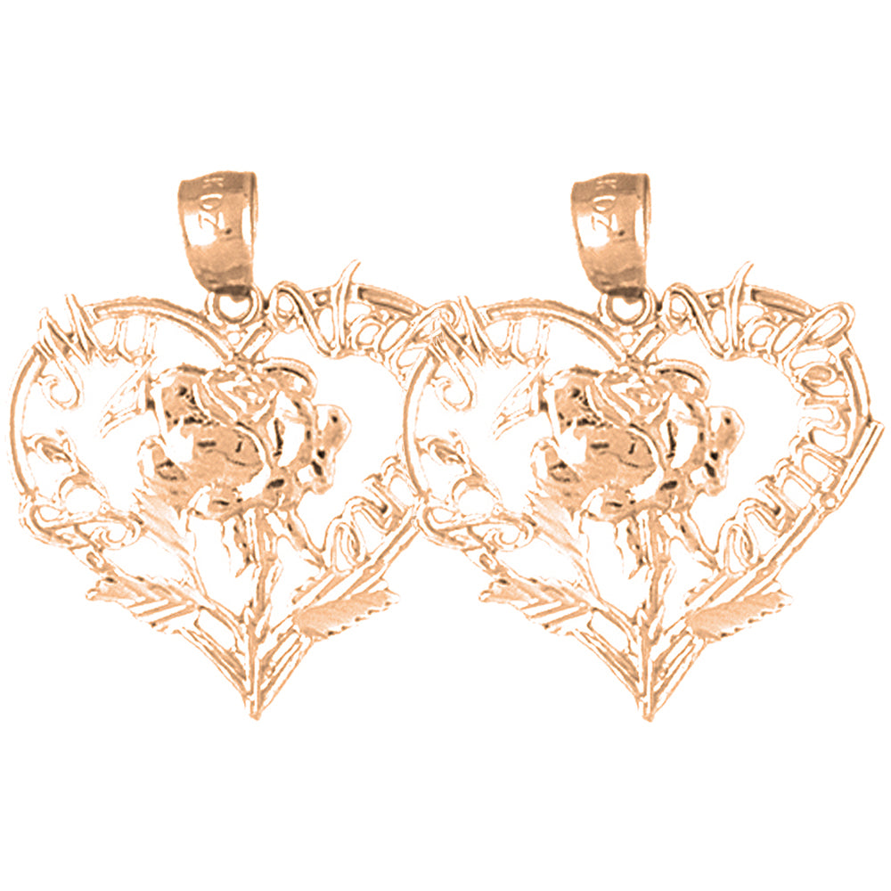 14K or 18K Gold 21mm Valentine Heart With Cupid Earrings