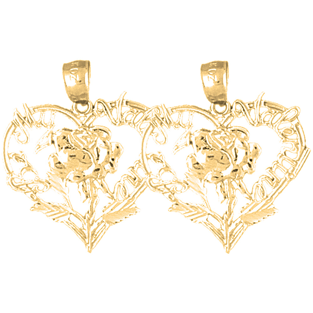 14K or 18K Gold 21mm Valentine Heart With Cupid Earrings