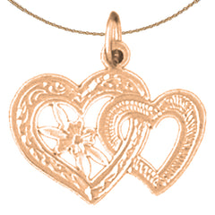 Colgante de Dos Corazones en Oro de 14K o 18K
