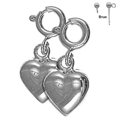 Sterling Silver 15mm Heart Earrings (White or Yellow Gold Plated)