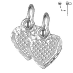 Sterling Silver 12mm Heart Earrings (White or Yellow Gold Plated)