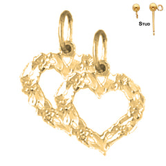 Pendientes de corazón de plata de ley de 16 mm (chapados en oro blanco o amarillo)