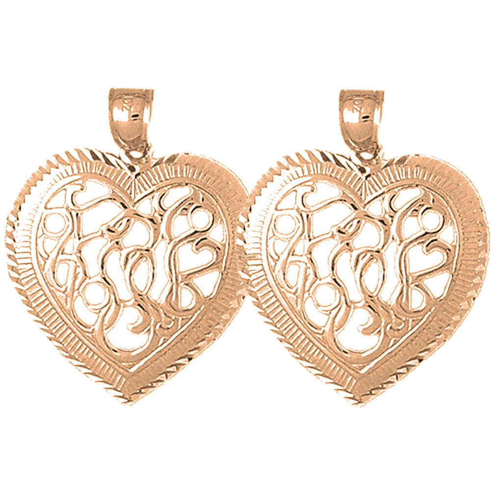 14K or 18K Gold 32mm Heart Earrings