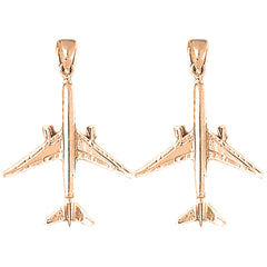 14K or 18K Gold 37mm 3D Airplane Earrings