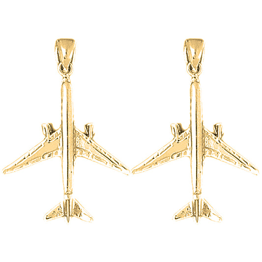 14K or 18K Gold 37mm 3D Airplane Earrings