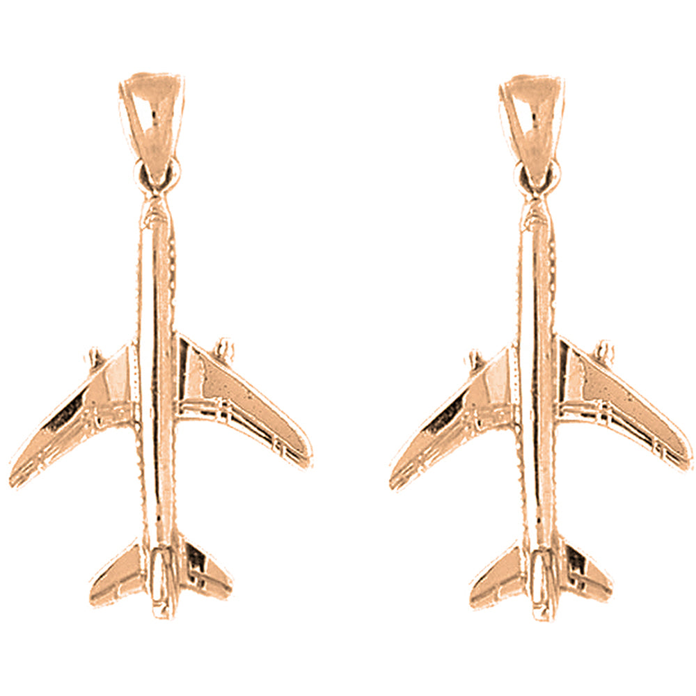 14K or 18K Gold 36mm 3D Airplane Earrings
