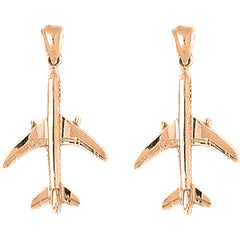 14K or 18K Gold 36mm 3D Airplane Earrings