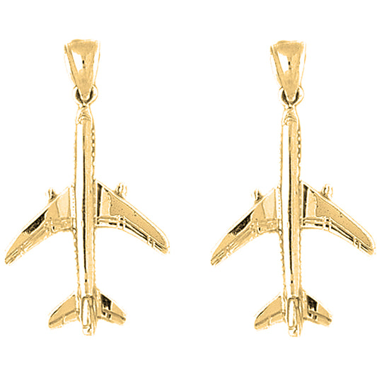 14K or 18K Gold 36mm 3D Airplane Earrings