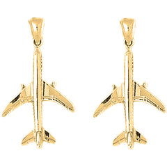 14K or 18K Gold 36mm 3D Airplane Earrings