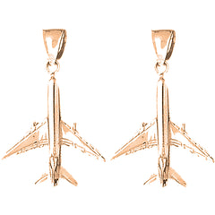 14K or 18K Gold 34mm 3D Airplane Earrings