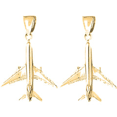 14K or 18K Gold 34mm 3D Airplane Earrings
