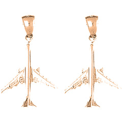 14K or 18K Gold 34mm 3D Airplane Earrings
